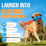 Medium dog playing with Guru Bonanza Rocket toy