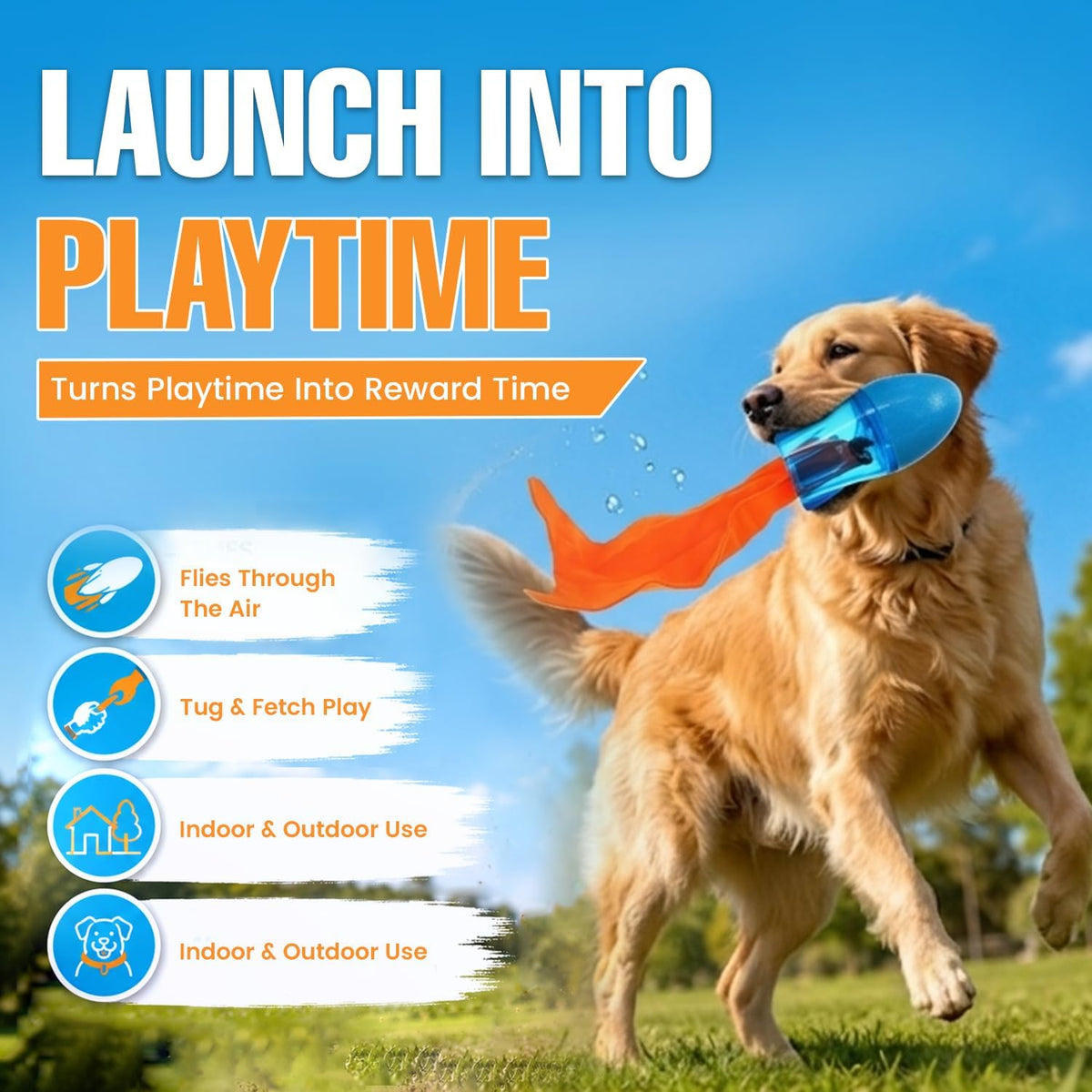 Medium dog playing with Guru Bonanza Rocket toy