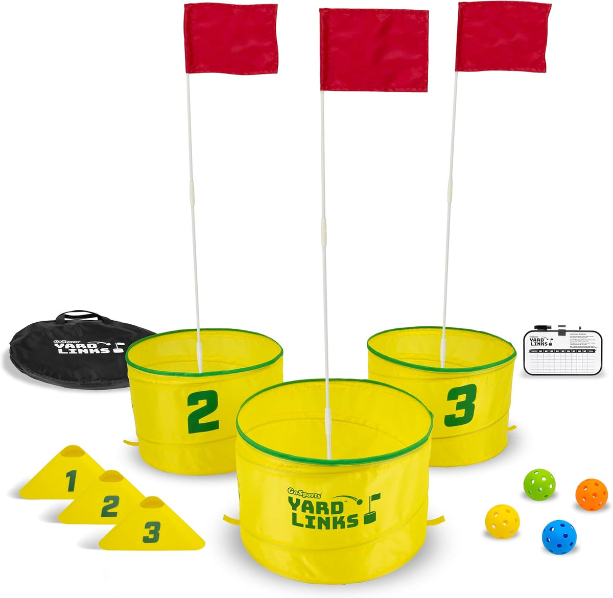 GoSports Yard Links golf game set with buckets and flags