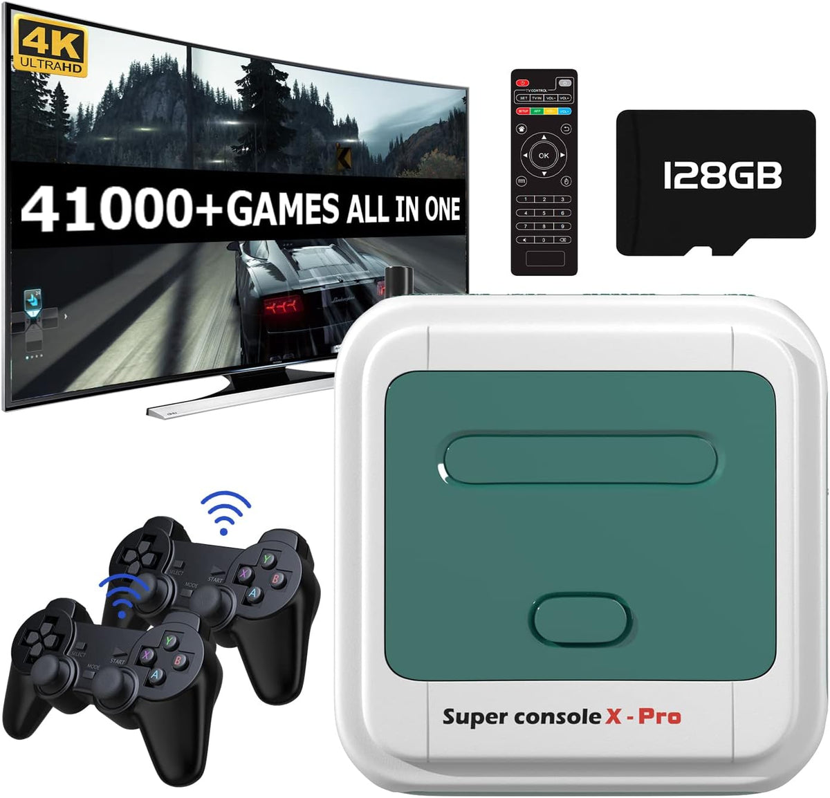 Kinhank Super Console X Pro retro video game console front view showing compact design.