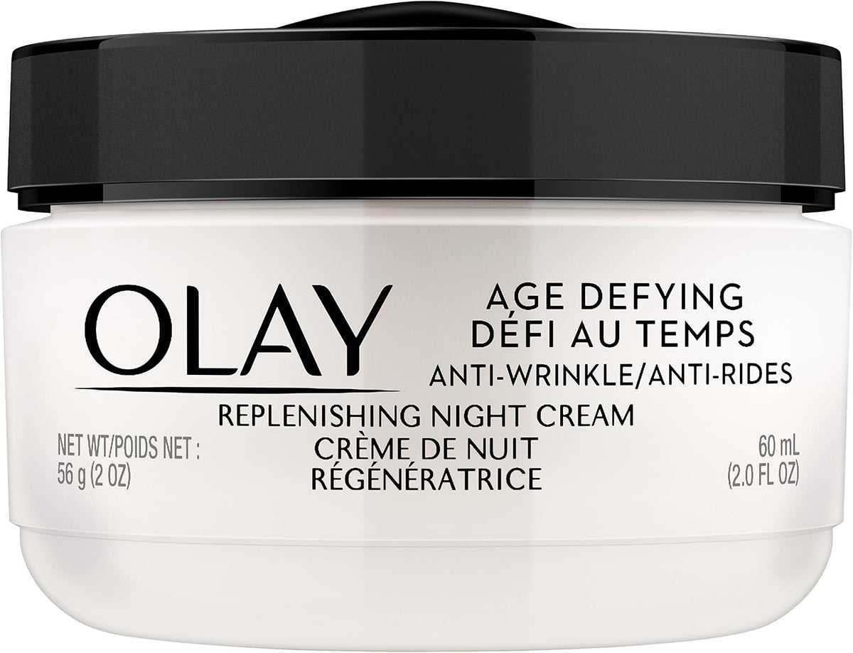 Olay Age Defying Anti-Wrinkle Replenishing Night Cream front view packaging