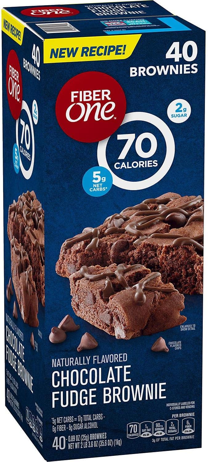 Nutrition facts and dietary fiber information on the back of Fiber One Chocolate Fudge Brownies packaging