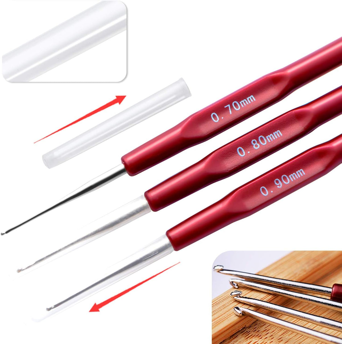 Assorted micro crochet hook sizes from 0.50mm to 1mm