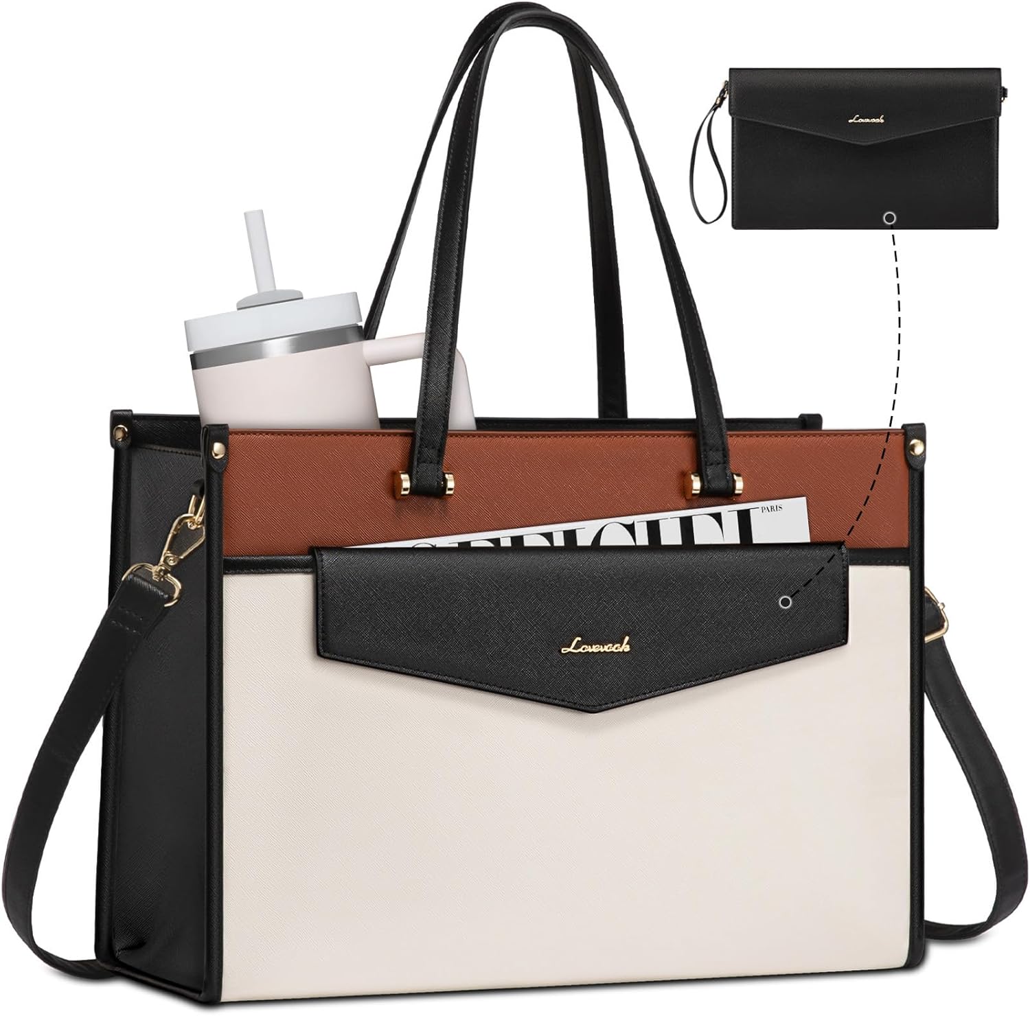 LOVEVOOK laptop bag for women front view of color block professional work tote.