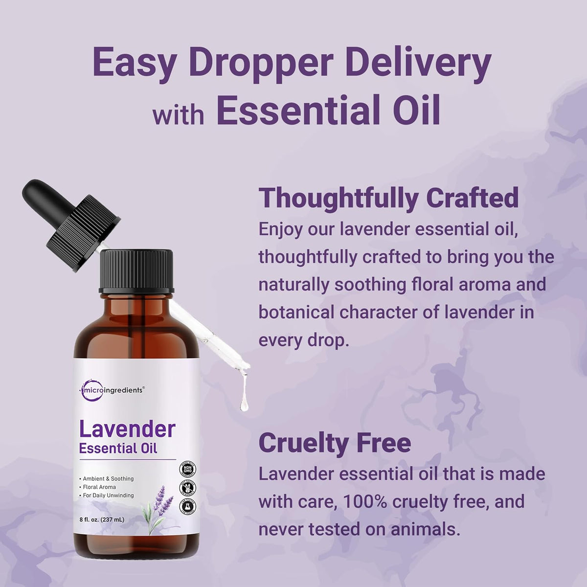Micro Ingredients lavender essential oil bottle with natural floral elements
