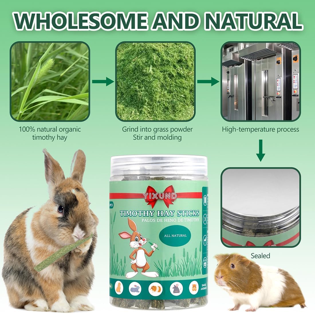YIXUND timothy hay sticks dental molar treats for guinea pigs and rabbits