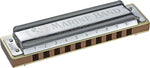 Hohner Marine Band harmonica key of G front view showcasing stainless steel cover plates.