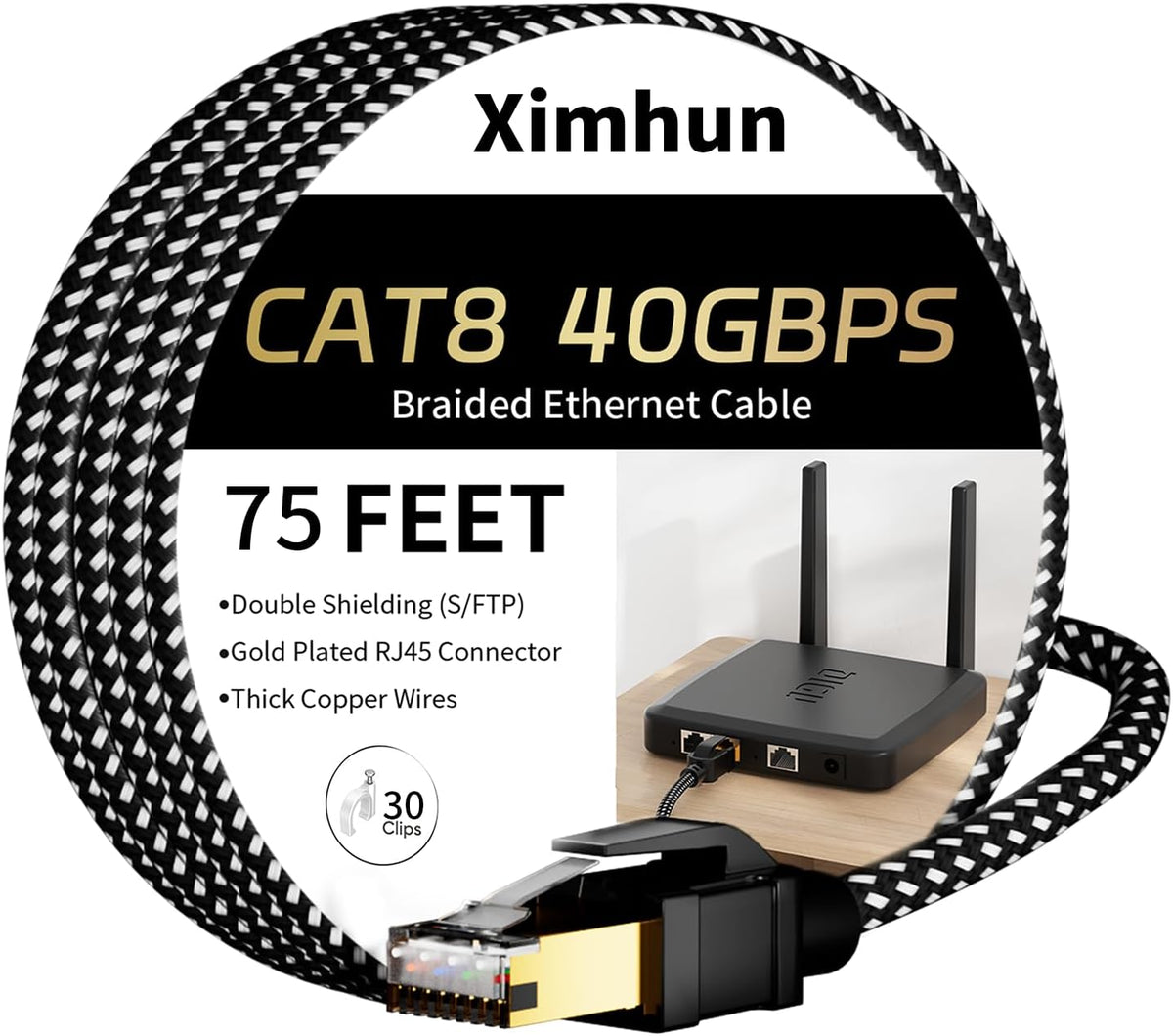 Cat 8 Ethernet Cable 30FT, High-Speed Internet Cable Network Cord | Nylon Braided,with RJ45 Connector, 40Gbps 2000MHz Heavy Duty LAN Cable Indoor&Outdoor for Modem/Router/Gaming/PC - Image 15