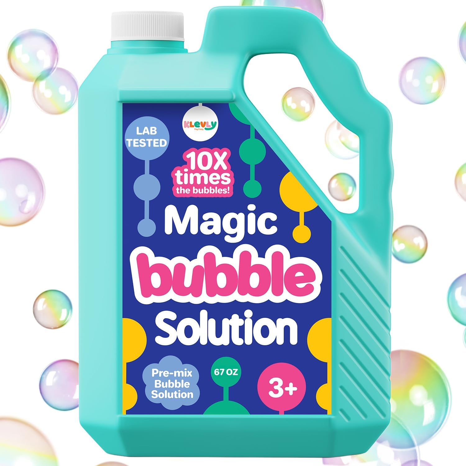 Klevly Iridescent Bubble Solution Refill front view of the 33 ounce bottle