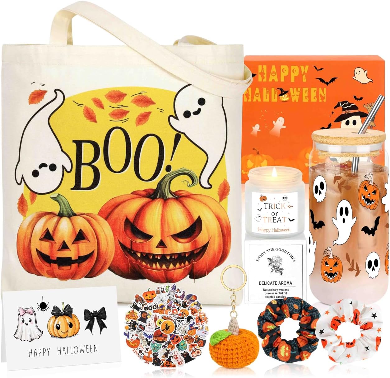 SiplyHaven Boo Basket Stuffers Halloween Gift Box front view showing curated contents.