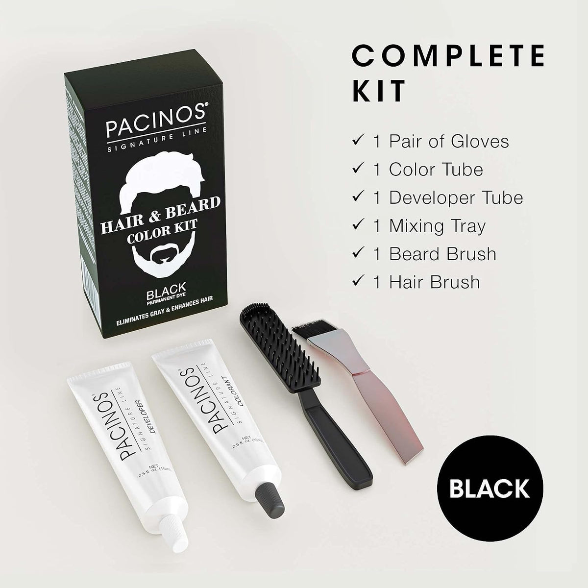 Pacinos color kit components including tubes and brushes