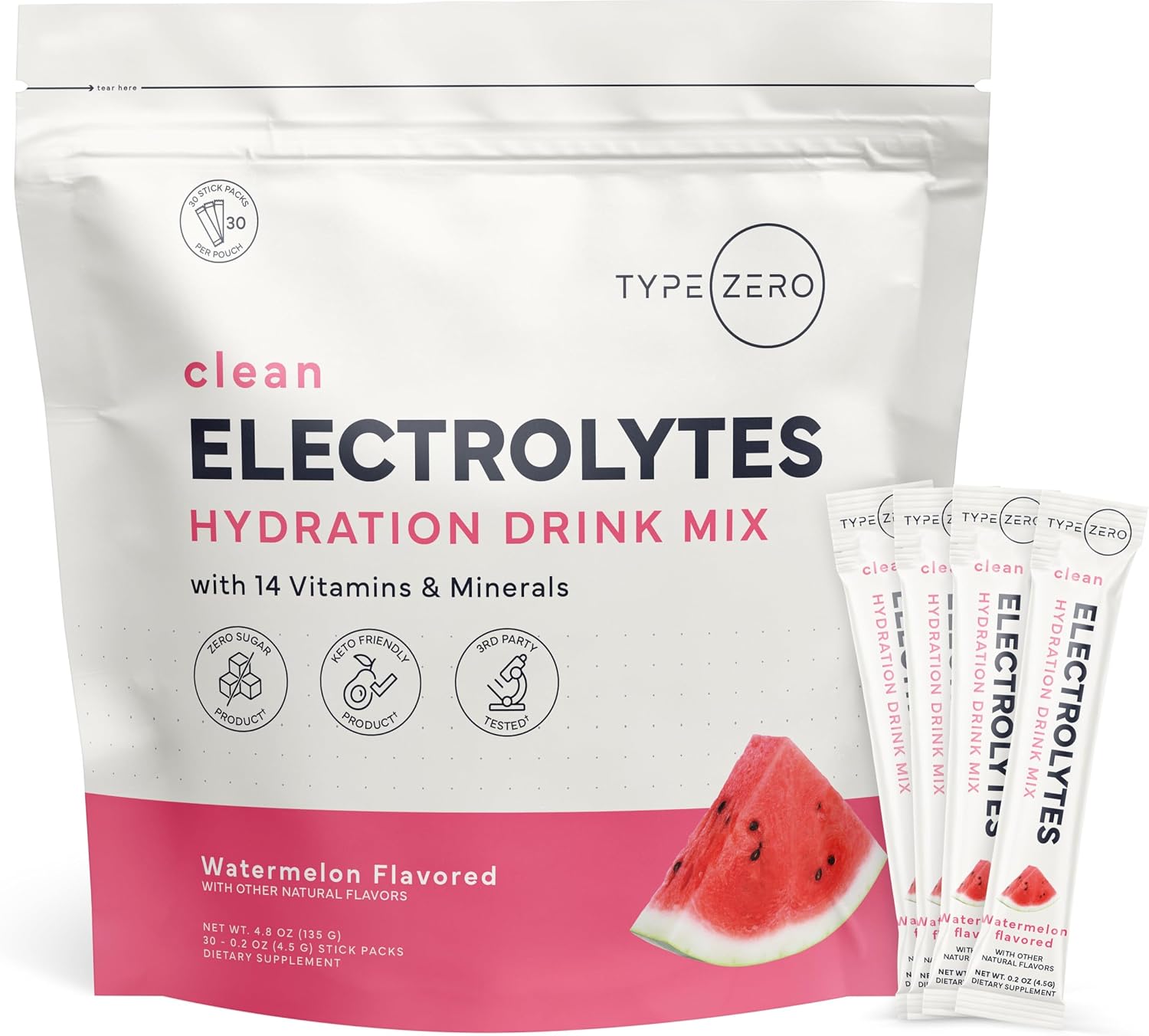 Type Zero sugar free electrolyte packets front view packaging