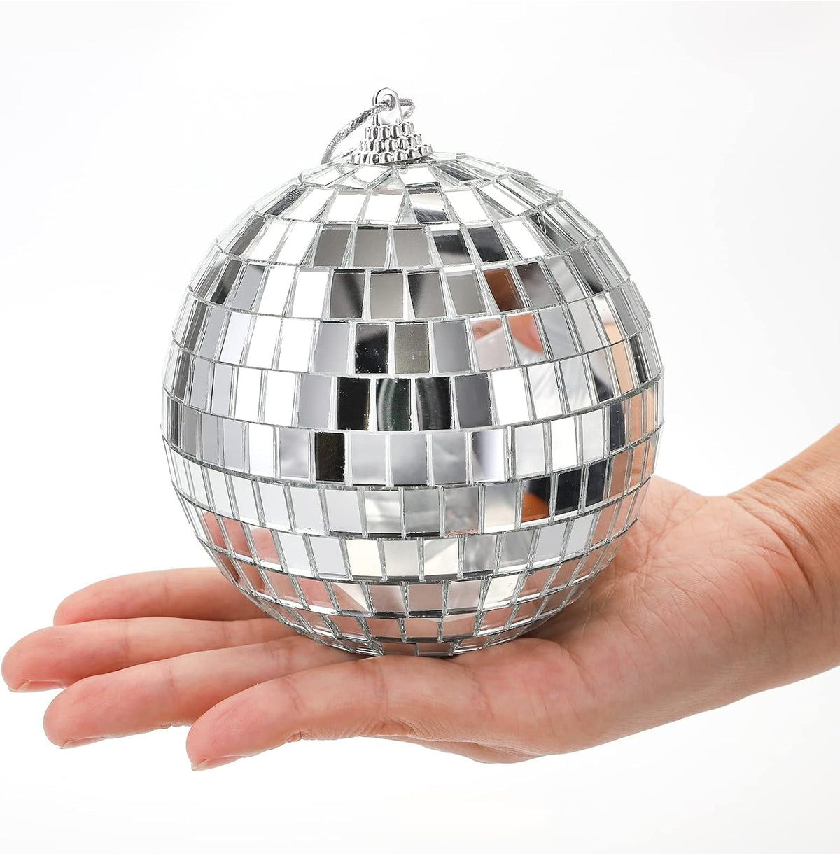 Hanging string and loop attachment detail on the 4 inch disco ball