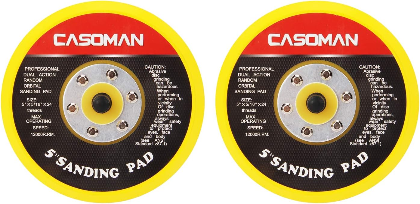 CASOMAN 5 inch dual action polisher sander pad front view showing hook and loop face