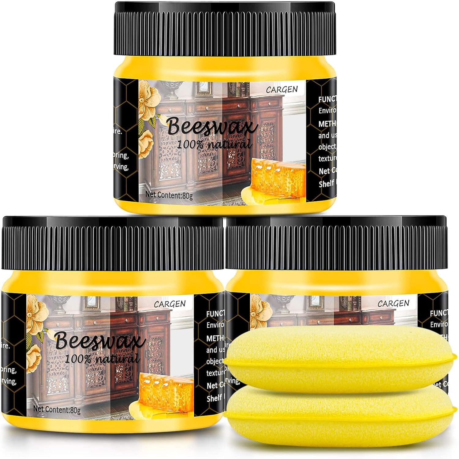 Cargen Wood Seasoning Beeswax 3 piece set front view