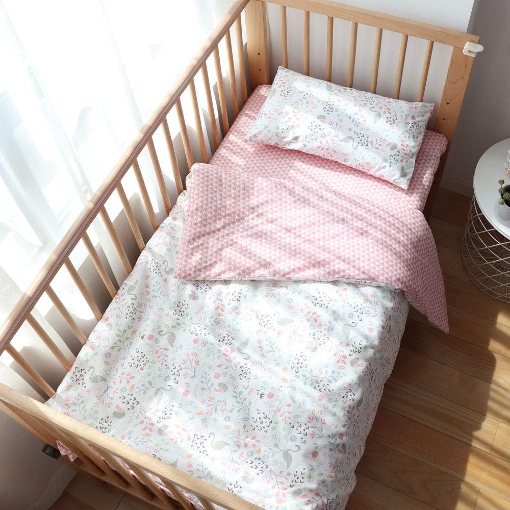 Emenpy cotton crib bedding set pink front view displaying premium nursery decoration layout.