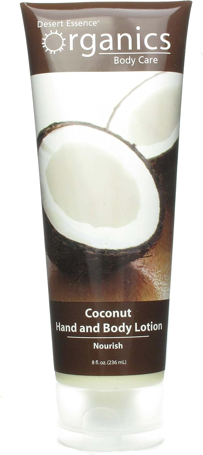 Desert Essence Coconut Hand and Body Lotion front view organic moisturizer bottle