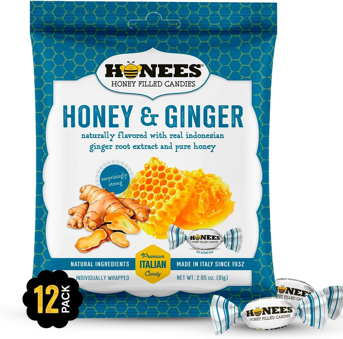 Honees Honey & Ginger Hard Candy Individually Wrapped | Natural & Healthy Candy, Italian Made with Real Honey & Indonesian Ginger, 1 Pack (2.85 oz) - Image 15