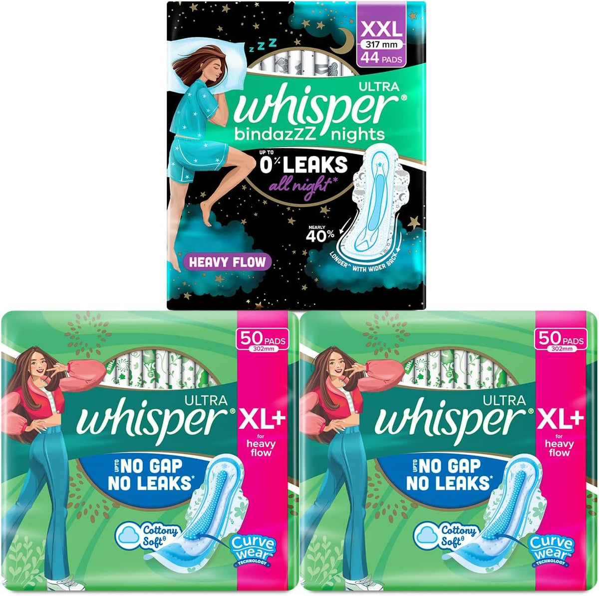 Whisper sanitary pads front view package