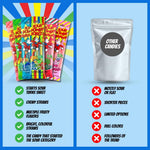 Sour Power strawberry and green apple candy straws snack assortment.