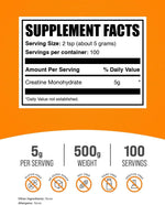 BulkSupplements micronized creatine powder nutritional facts label