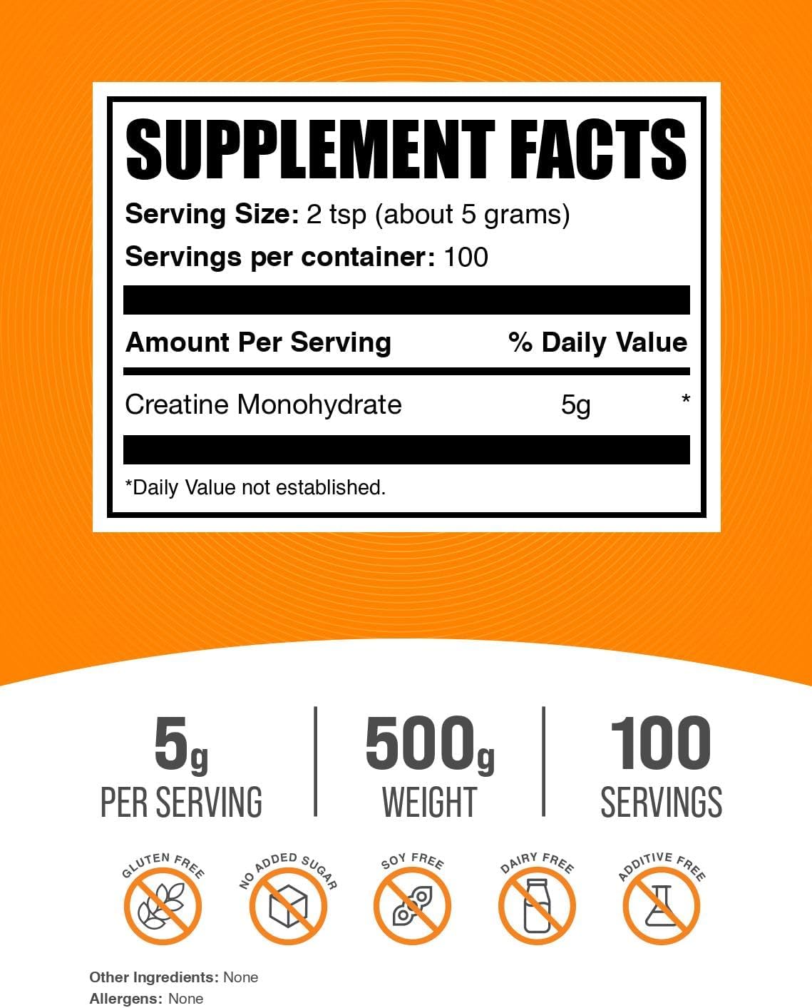 BulkSupplements micronized creatine powder nutritional facts label