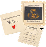 Woodamore scalloped pregnancy announcement box front view showing baby coming soon ultrasound photo frame.