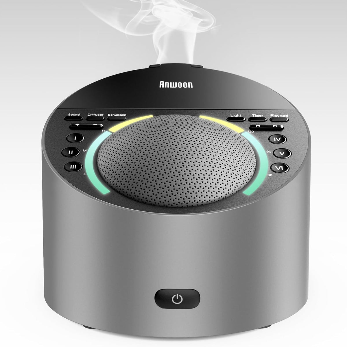 ANWOON Sound Machine and Aroma Diffuser front view premium metal shell white noise system