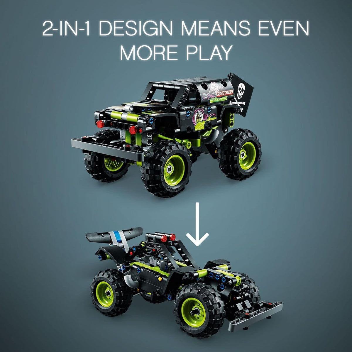 Children interacting with the assembled LEGO Technic Monster Jam building kit