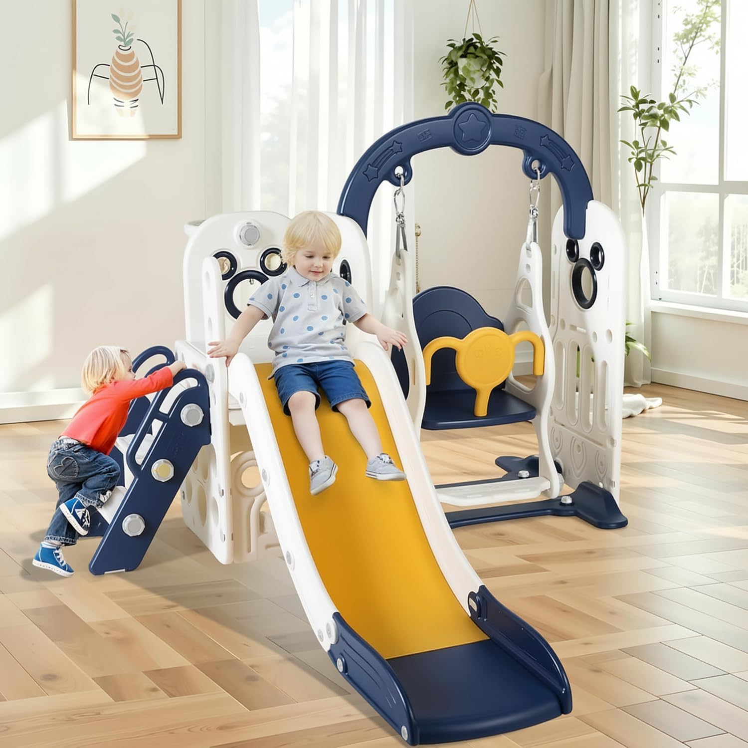 Mamizo 7 in 1 toddler slide and swing set front view