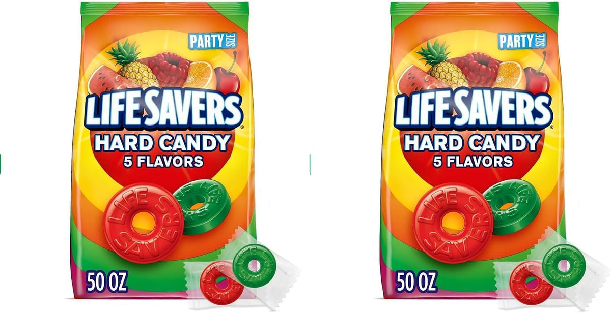 Hand holding a selection of Life Savers 5 Flavors hard candies