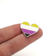 Compoco non binary pride pin flag displayed on matching card