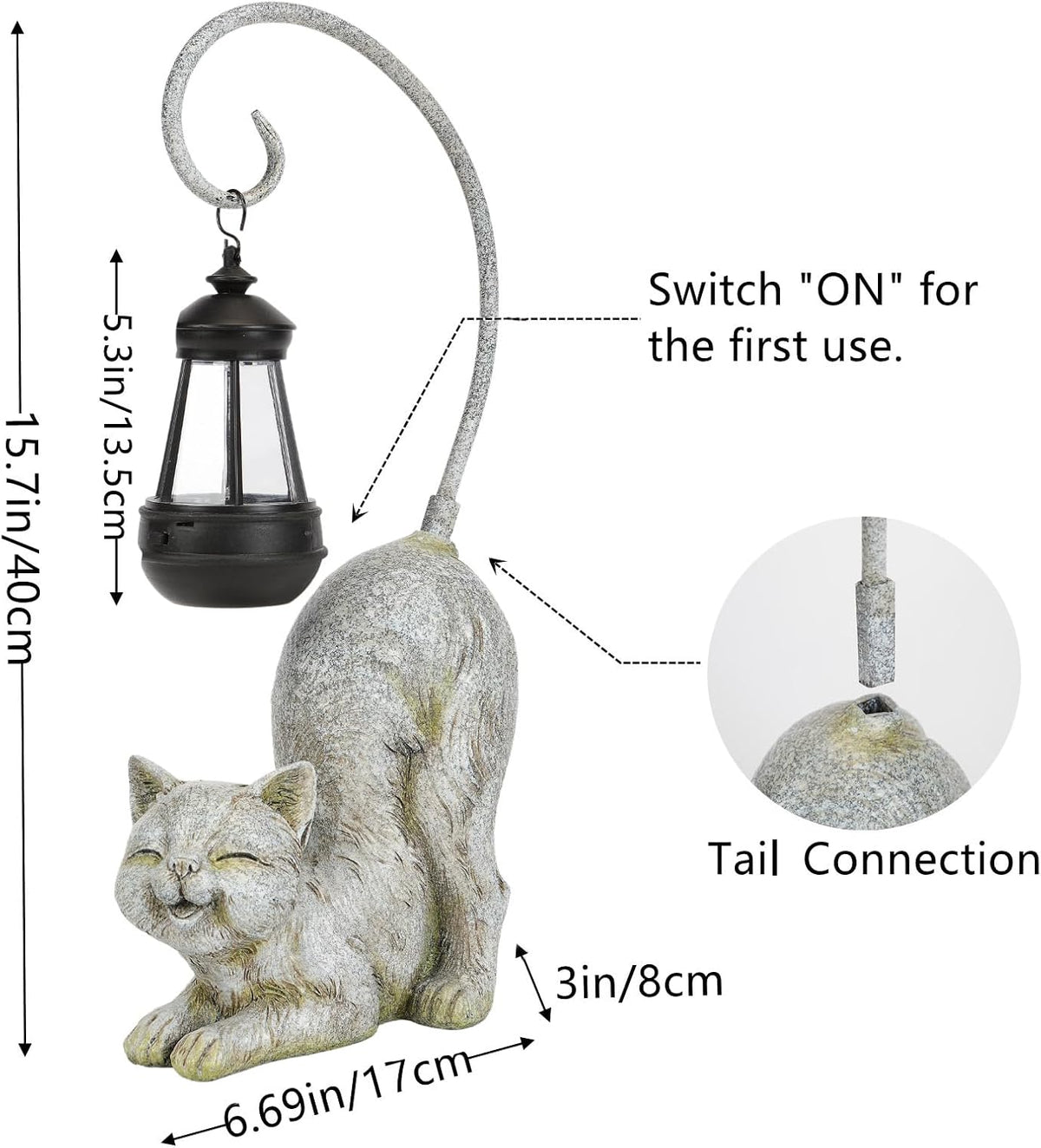Hapyard Laughing Cat statue showing solar LED lantern