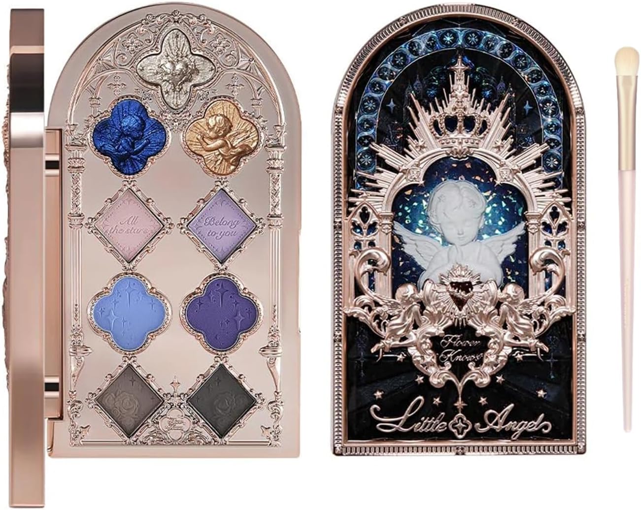 Flower Knows Little Angel Weeping Angel eyeshadow palette front view featuring detailed baroque design