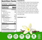 Orgain 30g protein shake Chocolate Fudge individual bottle showing nutritional highlights.