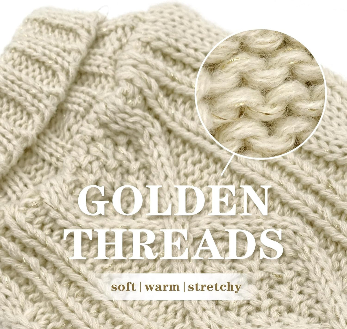 Close up view of sparkling golden yarn woven into the fabric