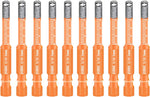 Side profile view of multiple black hex shank diamond drill bits