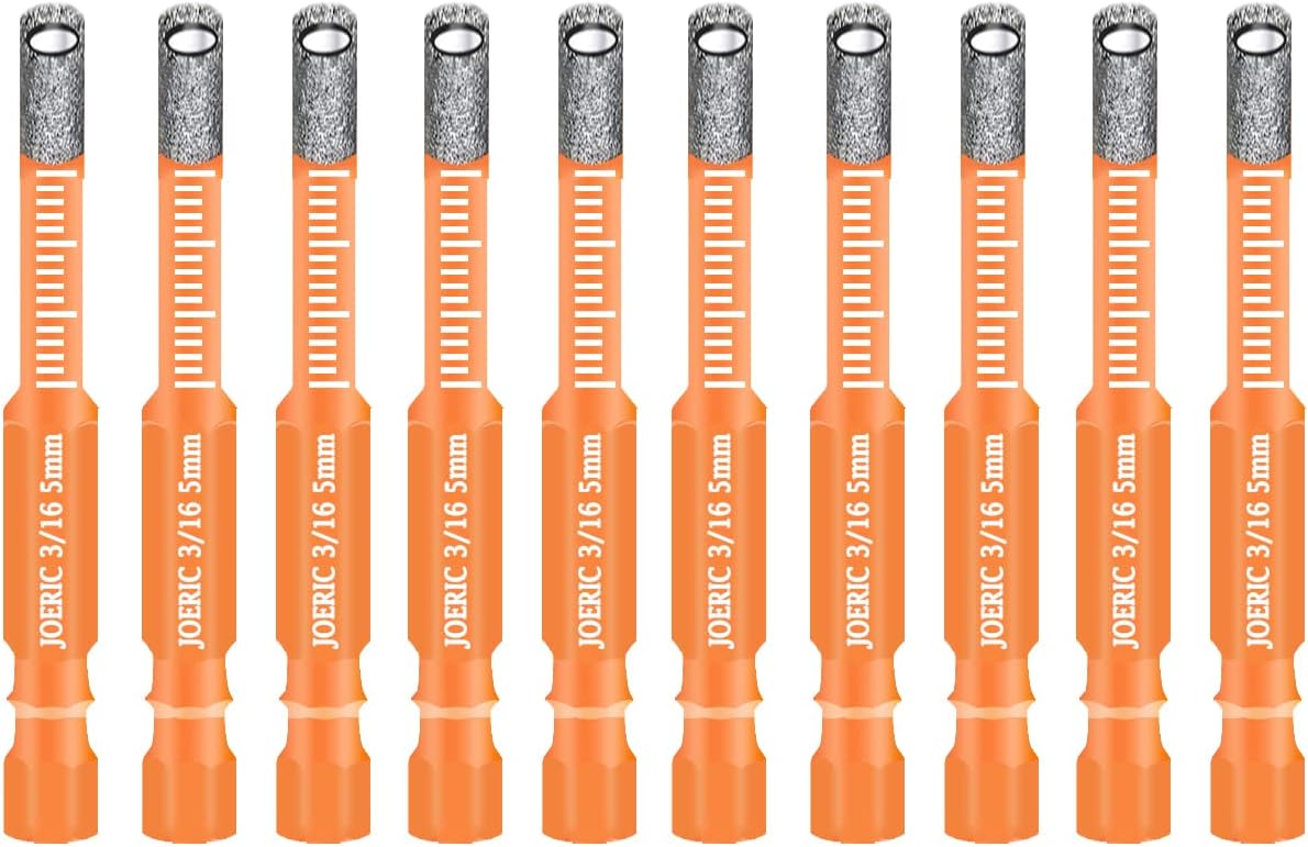 Side profile view of multiple black hex shank diamond drill bits