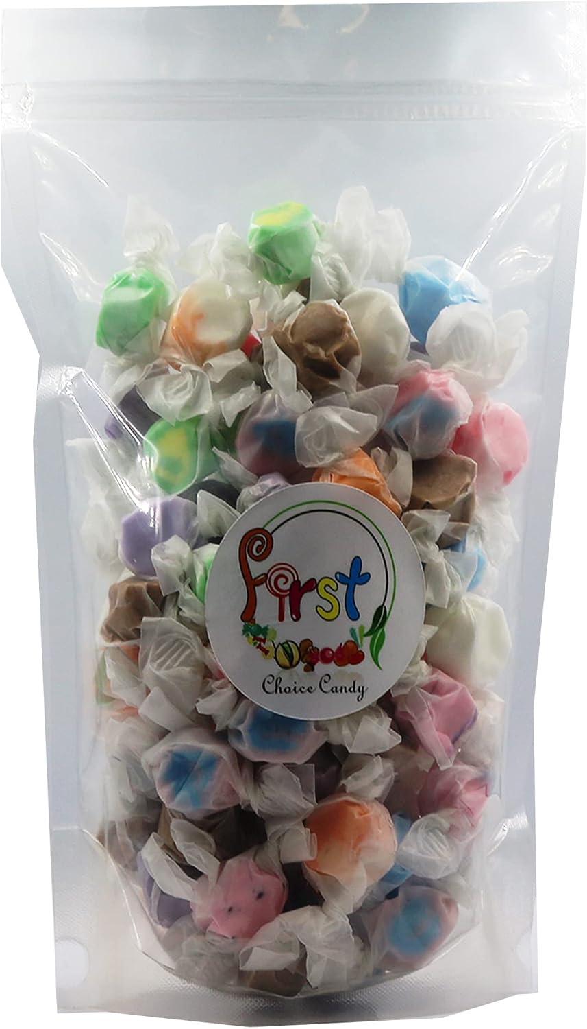 First Choice Candy Saltwater Taffy 2 Pound bulk pack clear bag view