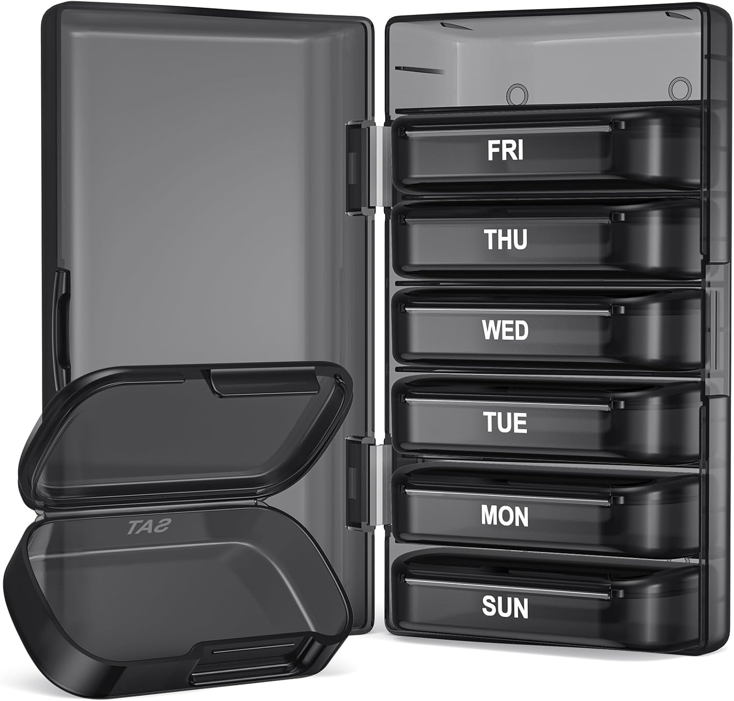 PULIV Weekly Pill Organizer with Large Capacity, Dual Protection Pill Box 7 Day, Arthritis Friendly Pill Case Easy to Open, Medicine Organizer for Vitamins, Medications, Fish Oils, Supplements (Black) - Image 1