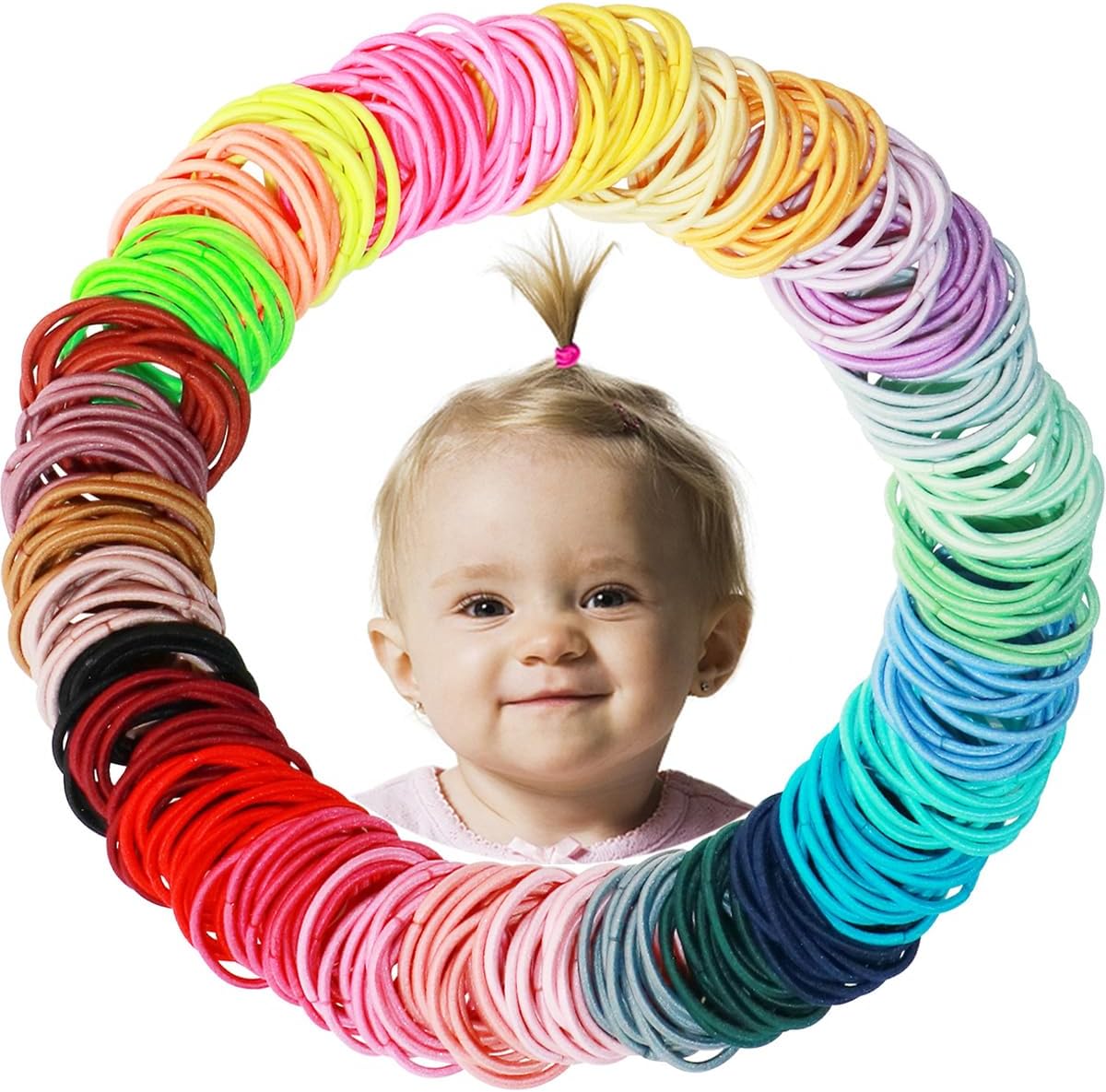 WillingTee 200 piece small baby hair ties colorful collection