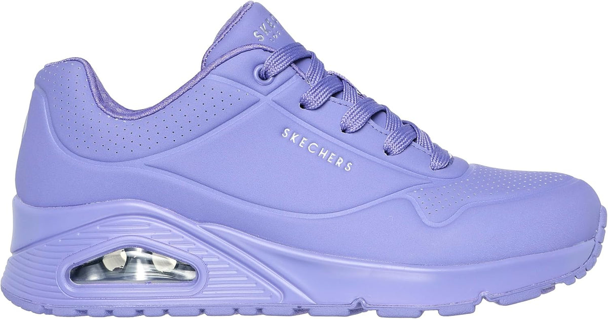 Skechers lilac casual sneaker side profile showing visible air cushion