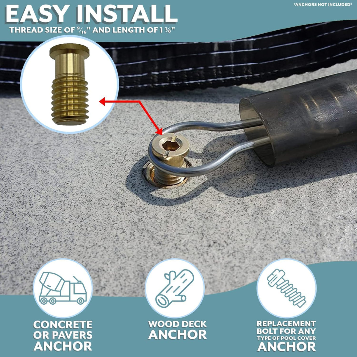 Pool safety cover threaded brass bolt side angle