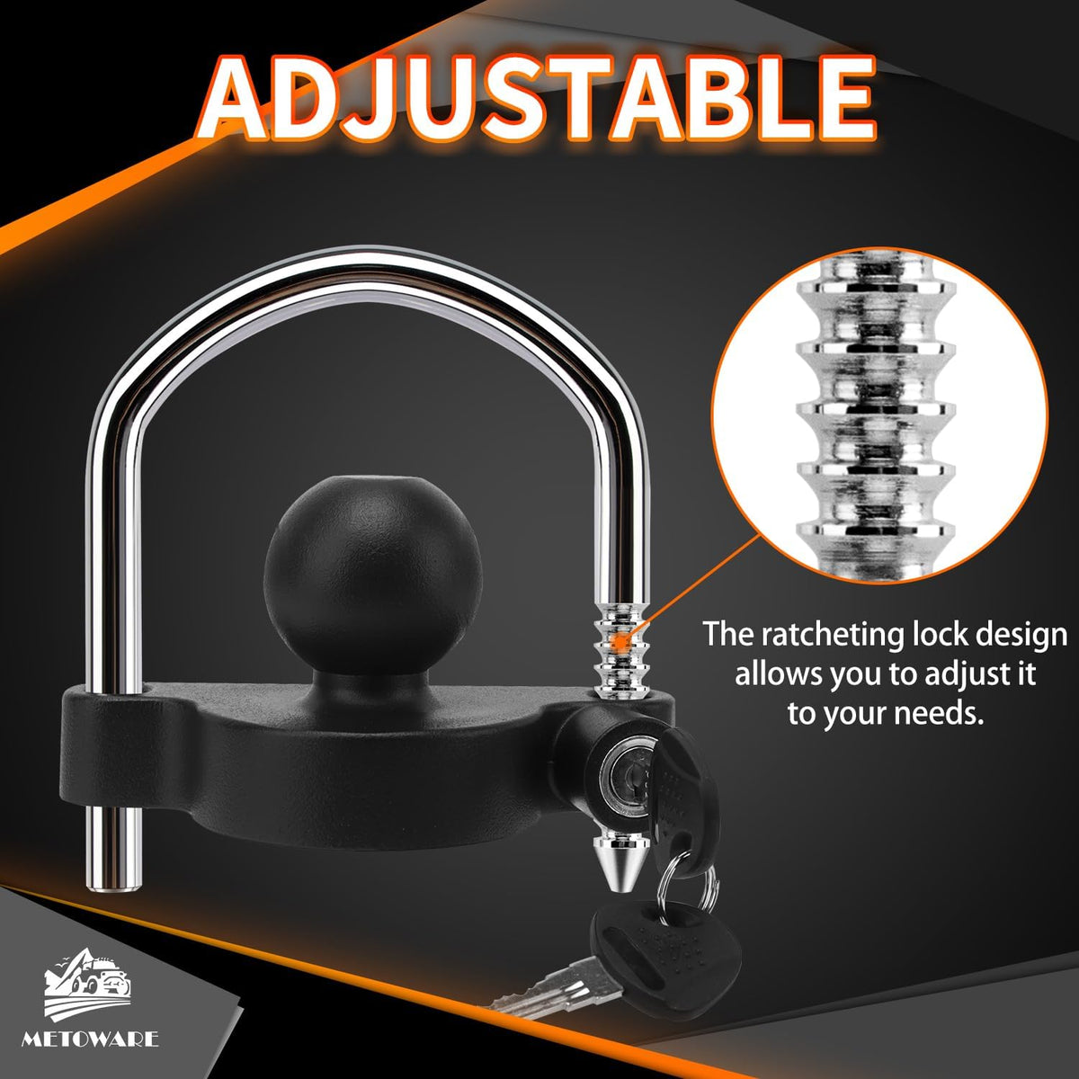 Metoware black steel trailer lock installed