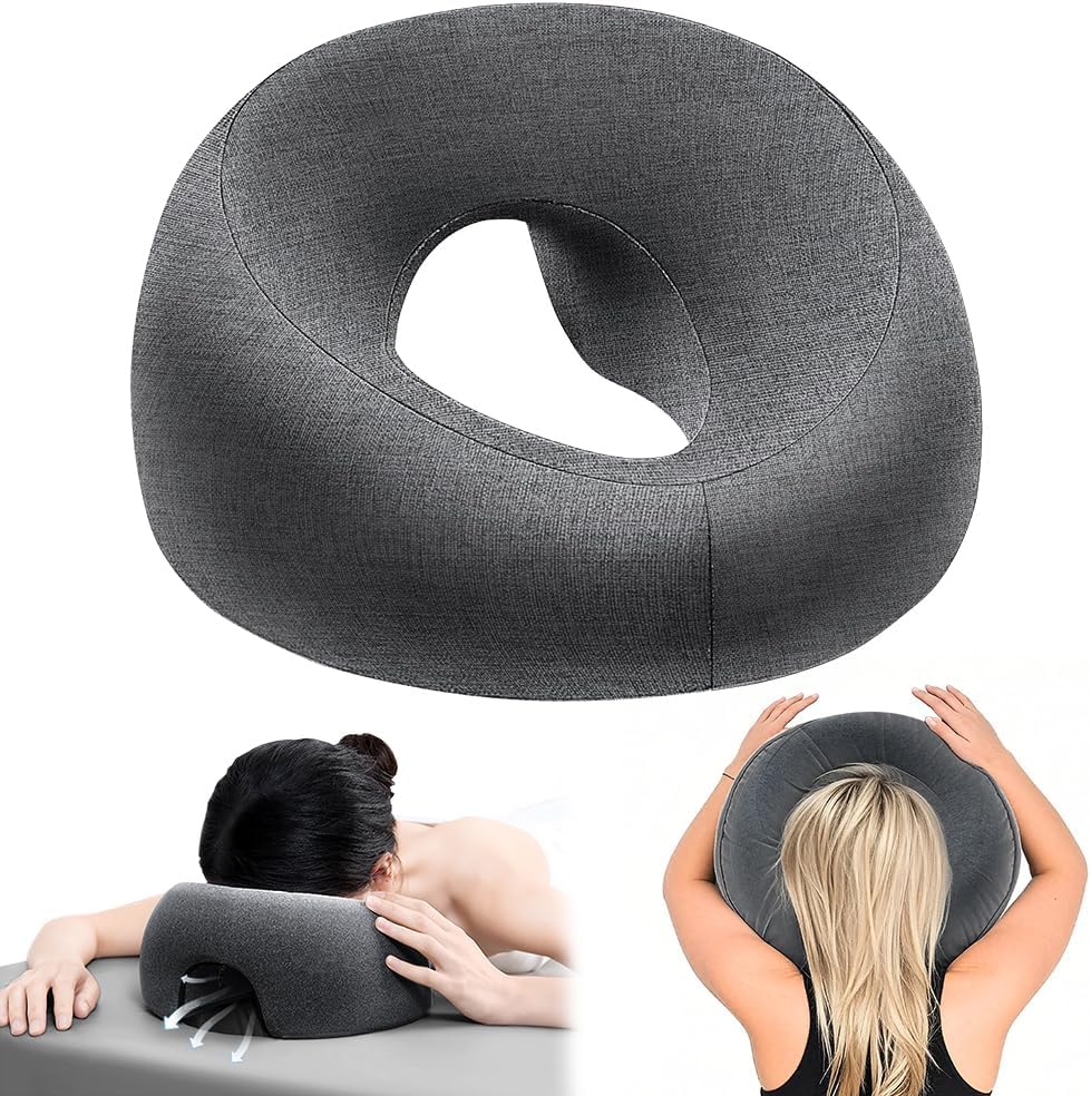 Goldencivetcat massage face cradle headrest front view showing the dark gray ergonomic memory foam design