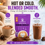 Glass of cold chocolate drink made with Lakanto cocoa mix
