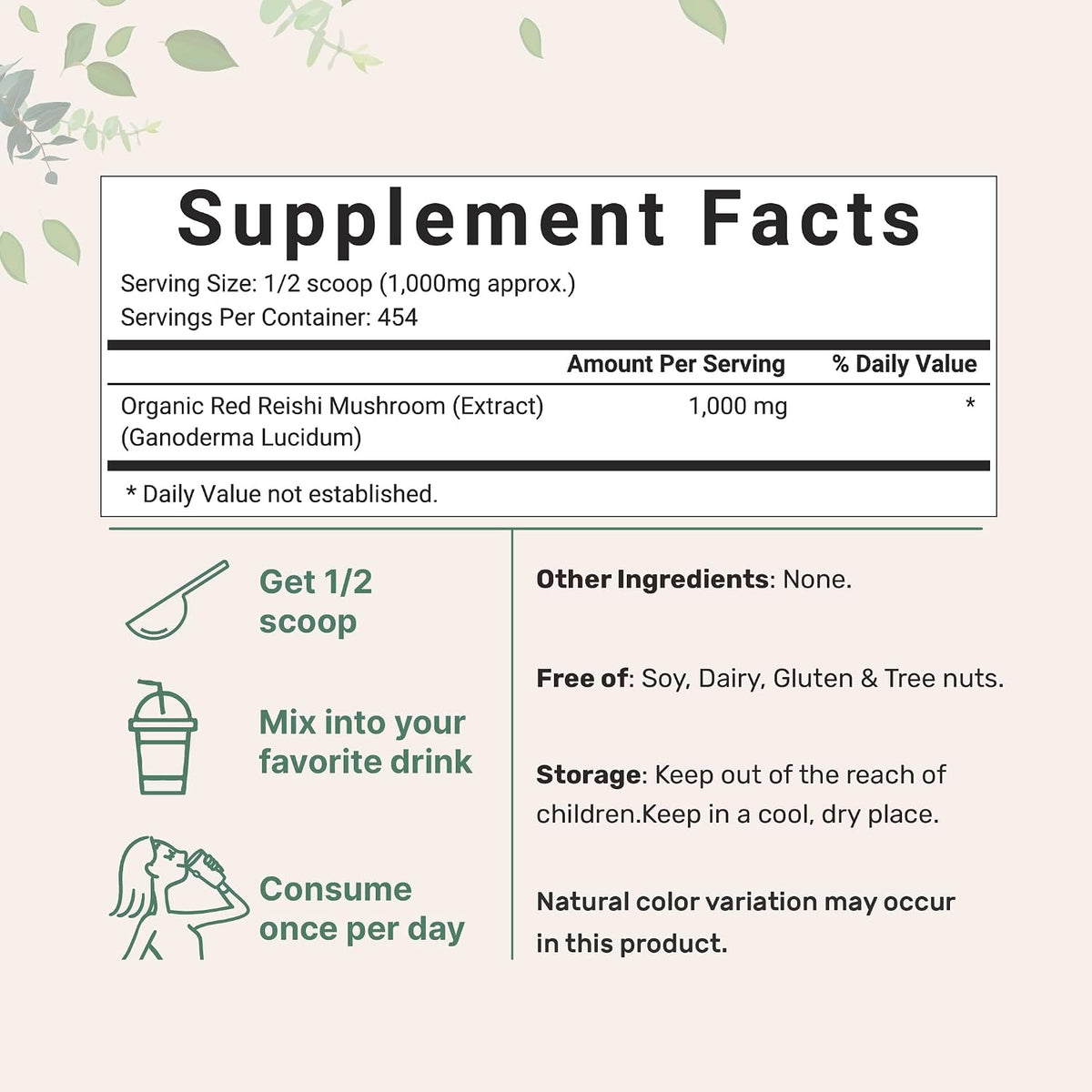 Micro Ingredients organic reishi mushroom extract powder texture and scoop