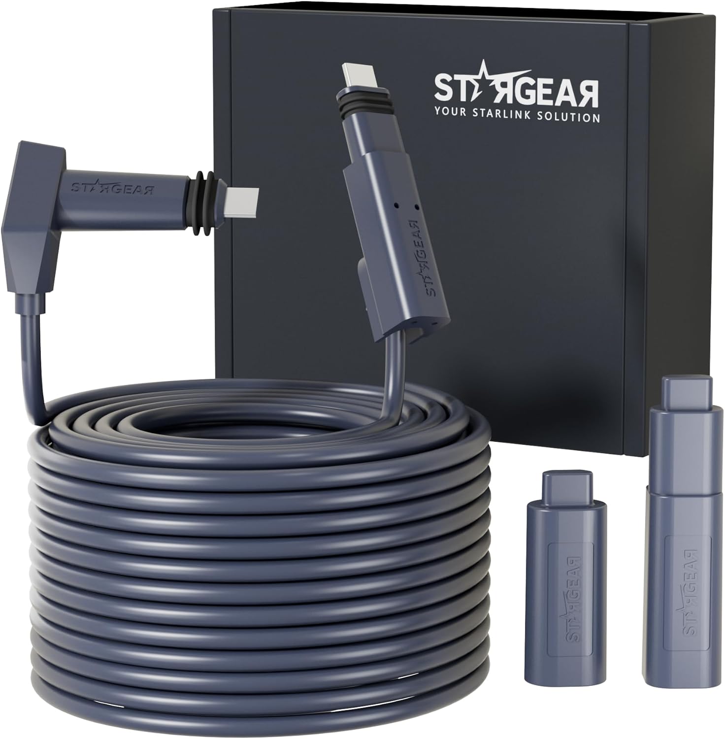 Stargear Starlink replacement cable 75 Feet front view showing waterproof gray jacket
