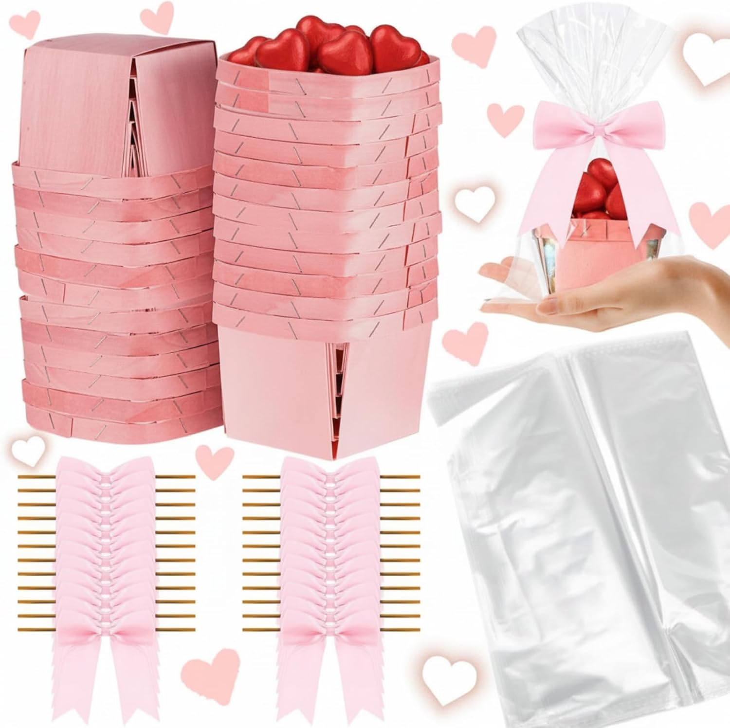 Kigley mini wooden gift baskets 24 set front view pink favors