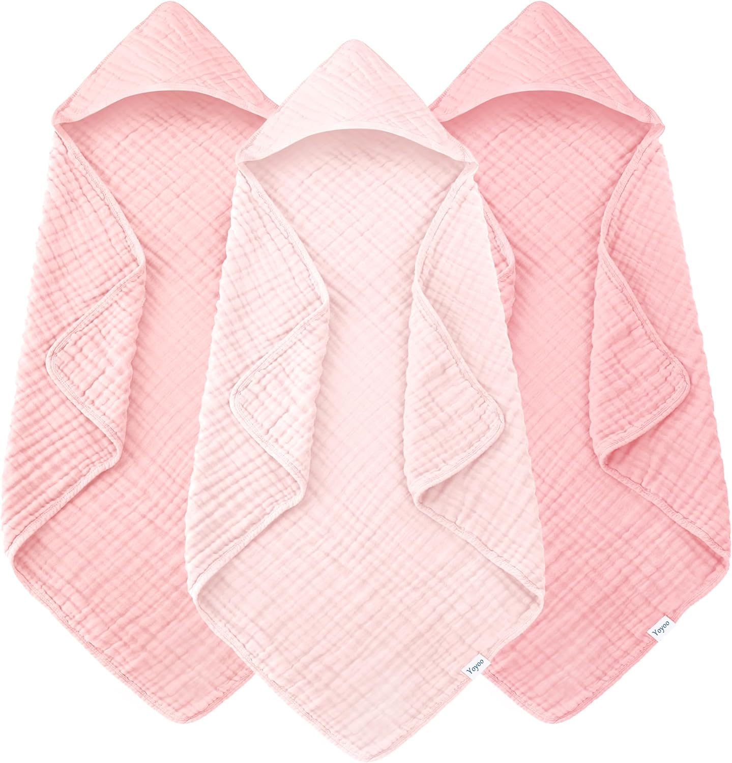 Yoyoo muslin hooded baby bath towels set of three front view